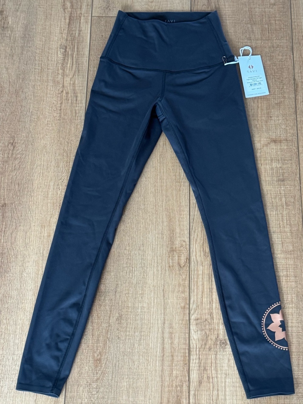 TAVI High Waisted 7/8 Tight Leggings Charcoal Rose Gold XS NWT